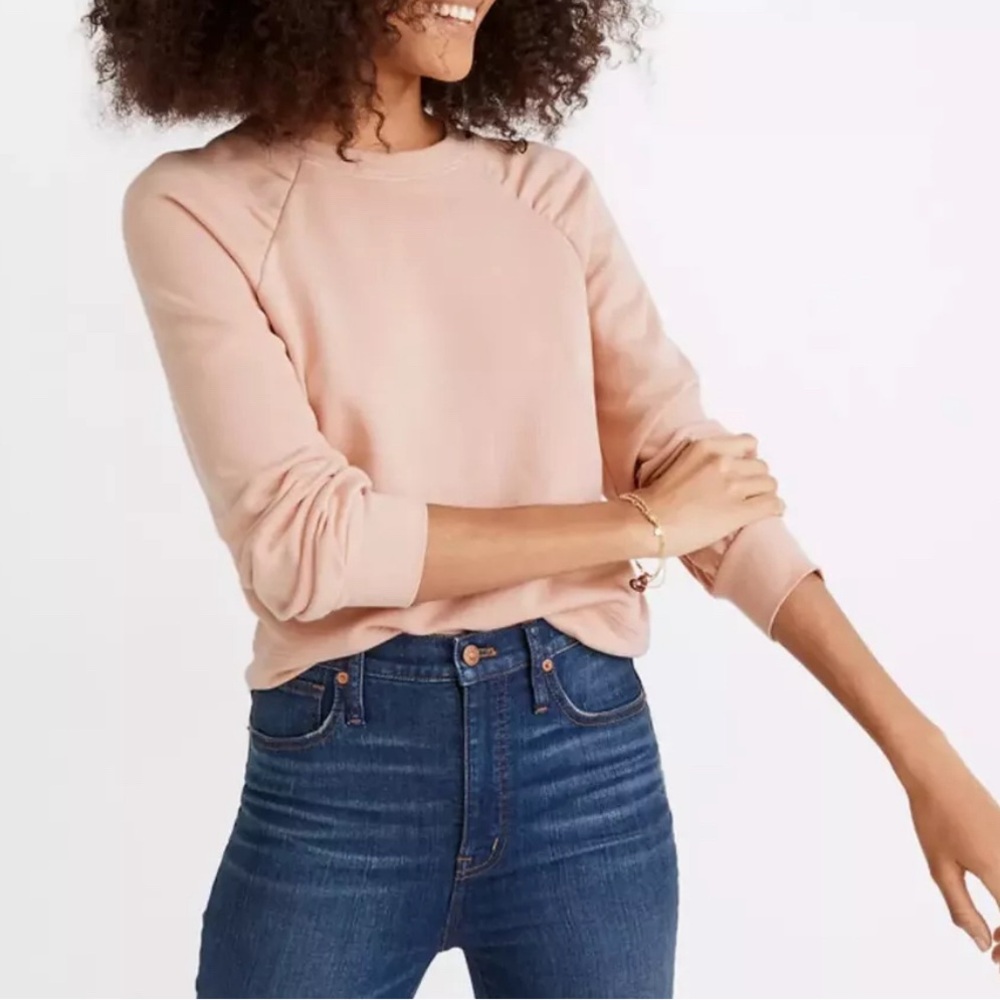MADEWELL WOMEN'S PEACH GATHERED PUFF-SLEEVE SWEATSHIRT Sz L